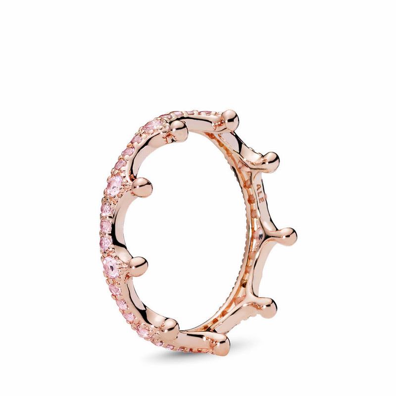 Pandora Pink Sparkling Crown Stackable Ring Ireland - Pandora Rose/Pink/Crystal - 520816WFS